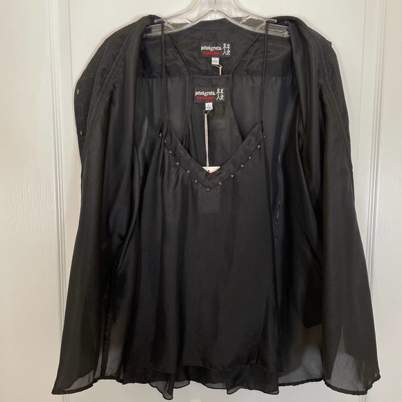 Johnny Was Pete & Greta 2-Piece Black Silk Blouse Beaded with Cami S - Picture 6 of 7
